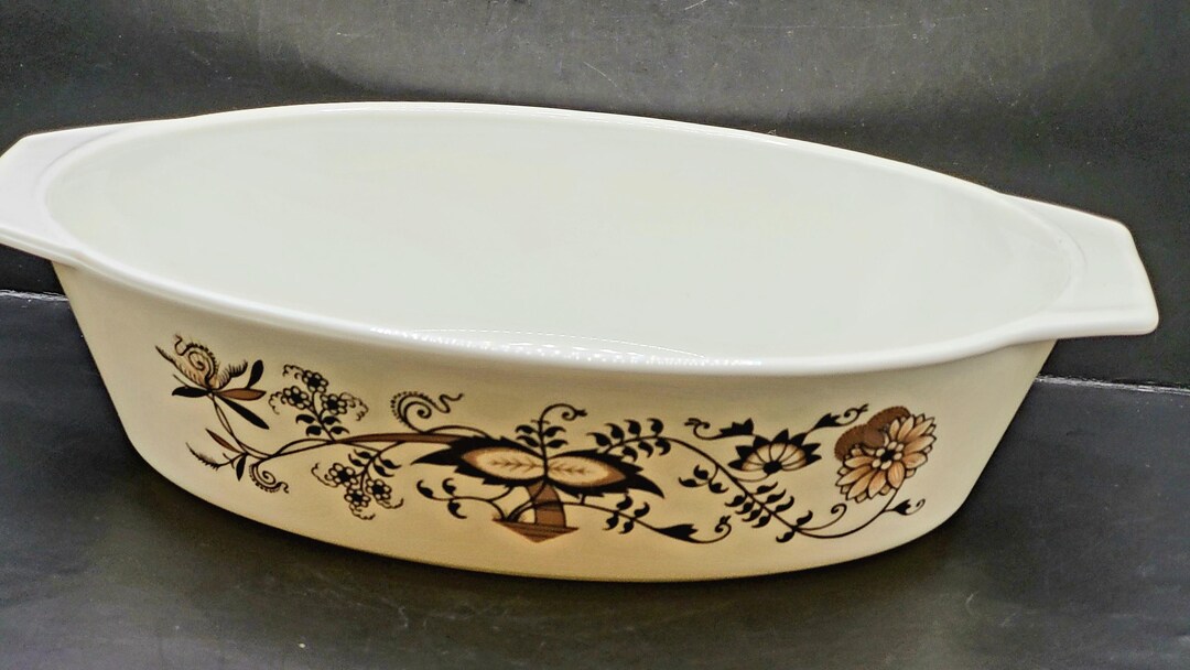 Vintage Pyrex England Brown Floral Vine Oval Casserole Serving Dish No ...