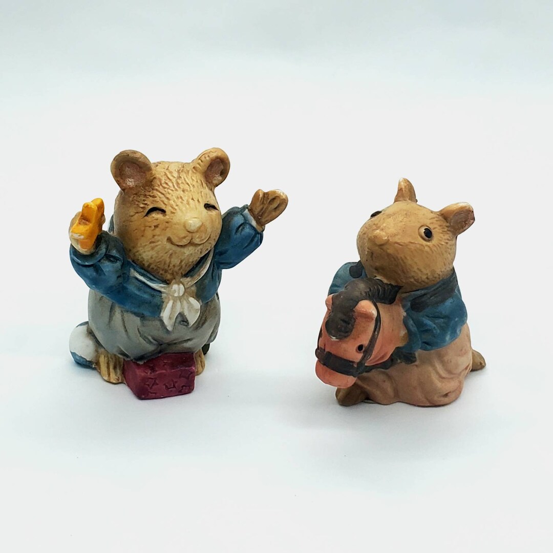 Vintage Mice Figurines Set of 2 Hand Painted Porcelain Etsy