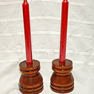 Vintage houten kandelaarhouders paar 3,75 "mid century modern decor