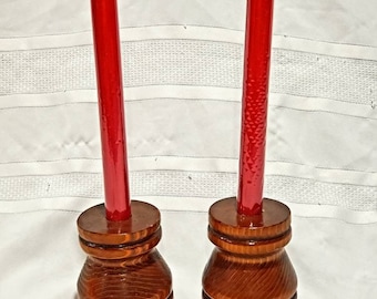 Vintage Wood Candlestick Holders Pair 3.75" Mid Century Modern Decor