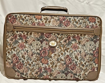 Vintage Diane von Furstenberg Floral Tapestry Luggage Suitcase Signature Set DVF