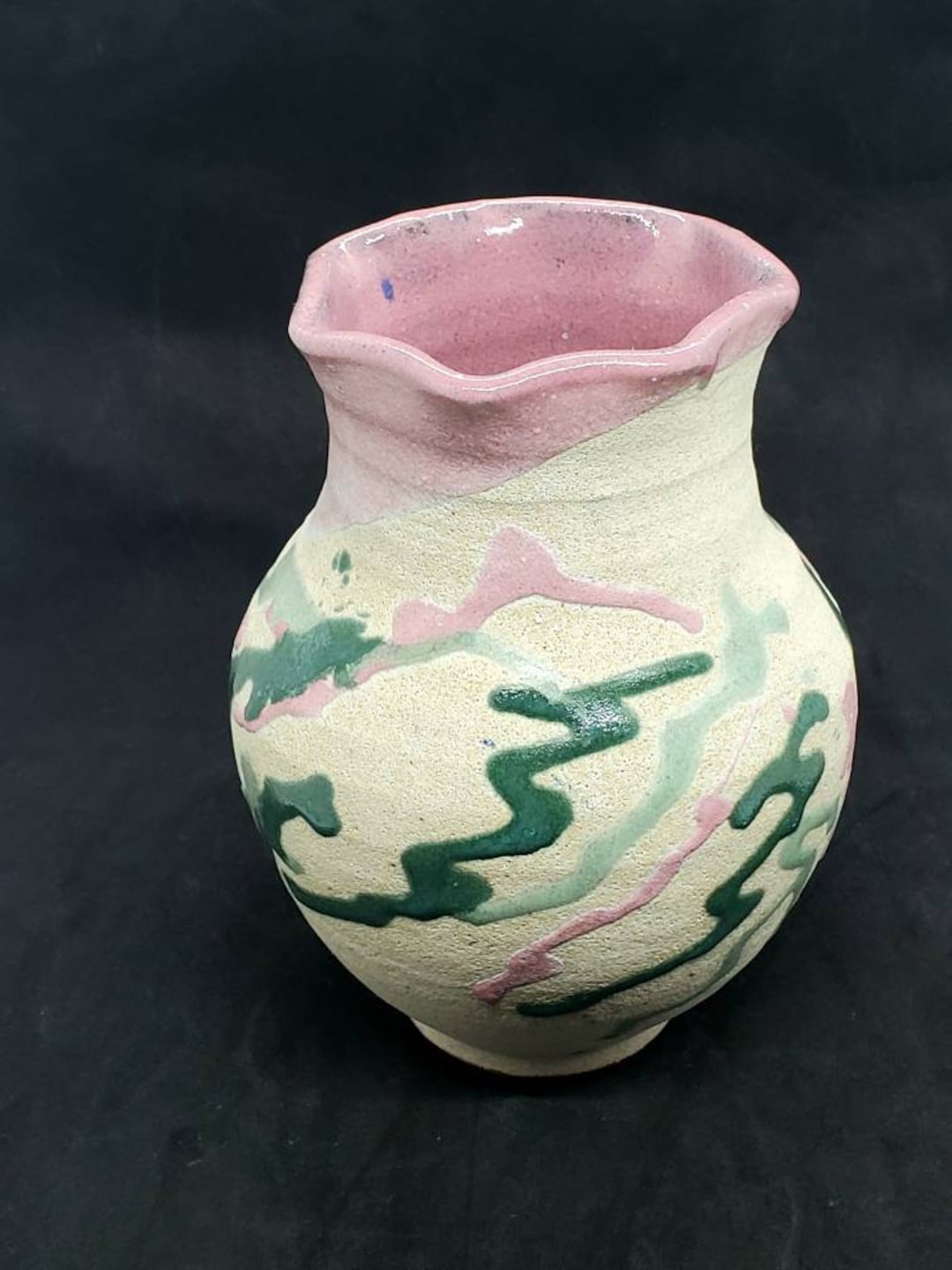 Vintage Jamaican Art Pottery Floral Vase Signed Caribbean Pink Green