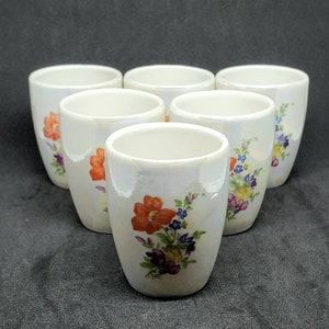 Vintage Floral Sake Shot Glasses Ceramic #C1  Iridescent Collectible