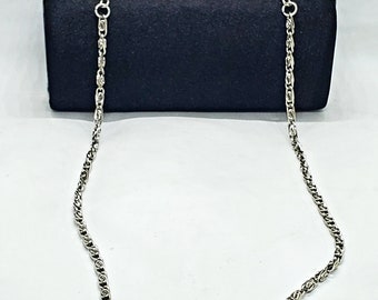 Vintage Bijoux Terner Black Clutch Evening Bag Silver Chain Strap 6x3"
