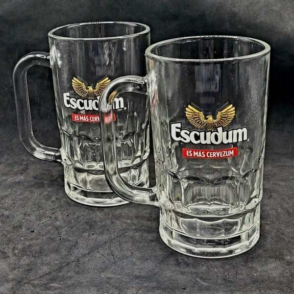 Vintage Escudum Beer Mugs Glasses Set Of 2 Es Mas Cervezum Golden Eagle