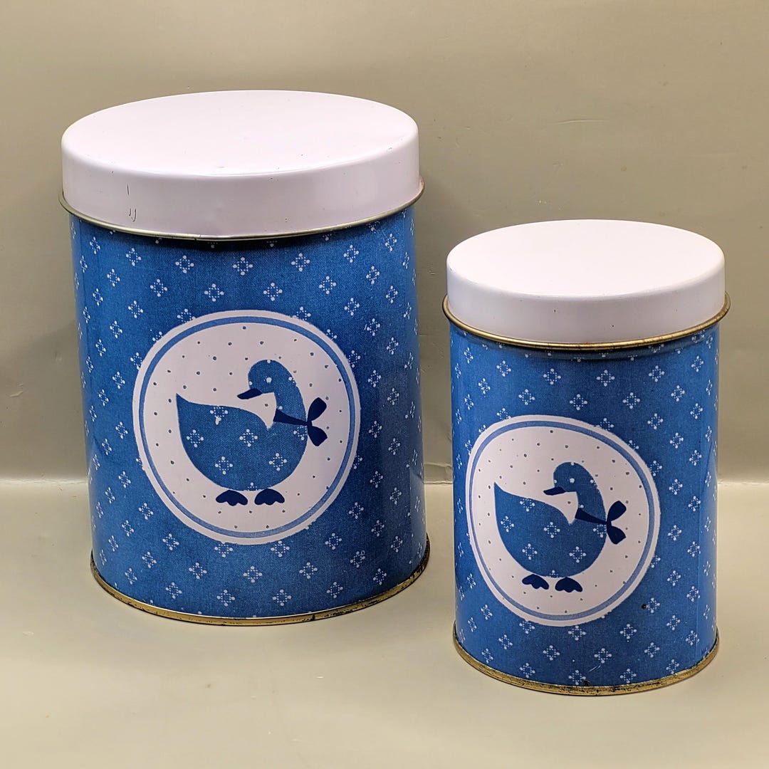 2 Vintage Canisters Set Kitchen Containers Stacking Nesting Blue Ribbon ...