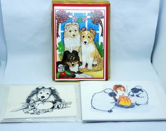 Vintage Shetland Sheepdog Cards Stationery Christmas Blank With Envelopes 3 Pack