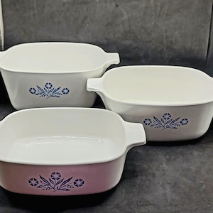 Ensemble vintage de 3 faitouts sans couvercle Corningware bleu bleuet sans couvercle 1 L 6 et 7 tasses