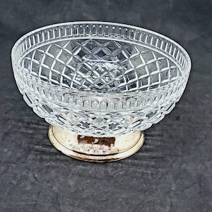 Vintage Teleflora Gift Fruit Bowl Glass Silver Plated Base 7x5&quot; Hong Kong