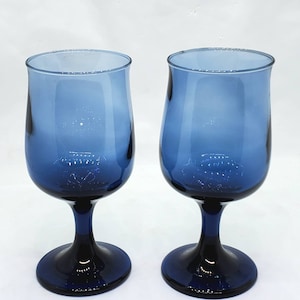 Vintage Libbey Gibraltar Dusky Blue Glasses Goblets Set Of 2 Cobalt Blue USA