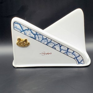 Portatovaglioli Vintage Lady Angela in Ceramica Cigno Oro Made In Italy