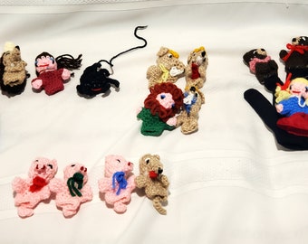 Vintage Crocheted Finger Puppets Set Of 17 Handmade Fairy Tales Fables