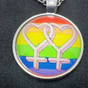 Vintage Double Venus Necklace Heart Cross LGBTQ Rainbow 20&quot; Chain