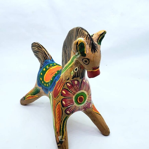 Vintage Mexico Tlaquepaque Horse Coin Bank Folk Art Pottery Redware Handmade