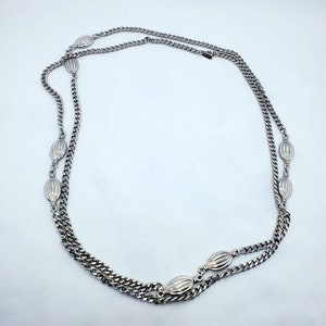 Vintage Monet Necklace Long 54&quot; Silver Tone Signed