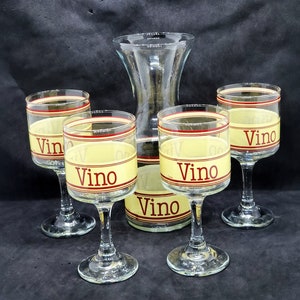 Vintage Cutler Glassware Vino Decanter Carafe And 4 Glasses Wine Set