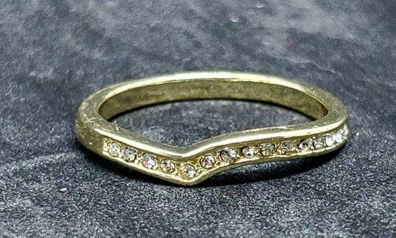 Vintage Wishbone Ring Gold Tone Crystal Glass Siz… - image 3