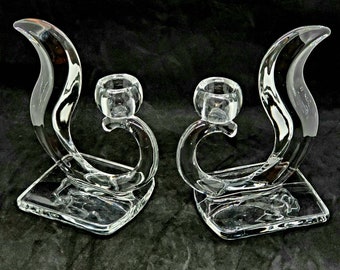 Vintage Pair of "Old Flame" Martinsville/Viking Clear Glass Candlestick Holders