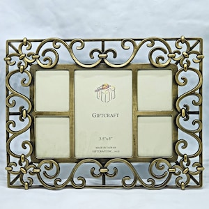 Vintage Photo Frame Brass Giftcraft Ornate Metal 3.5&quot; x 5&quot; Made In Taiwan #14120