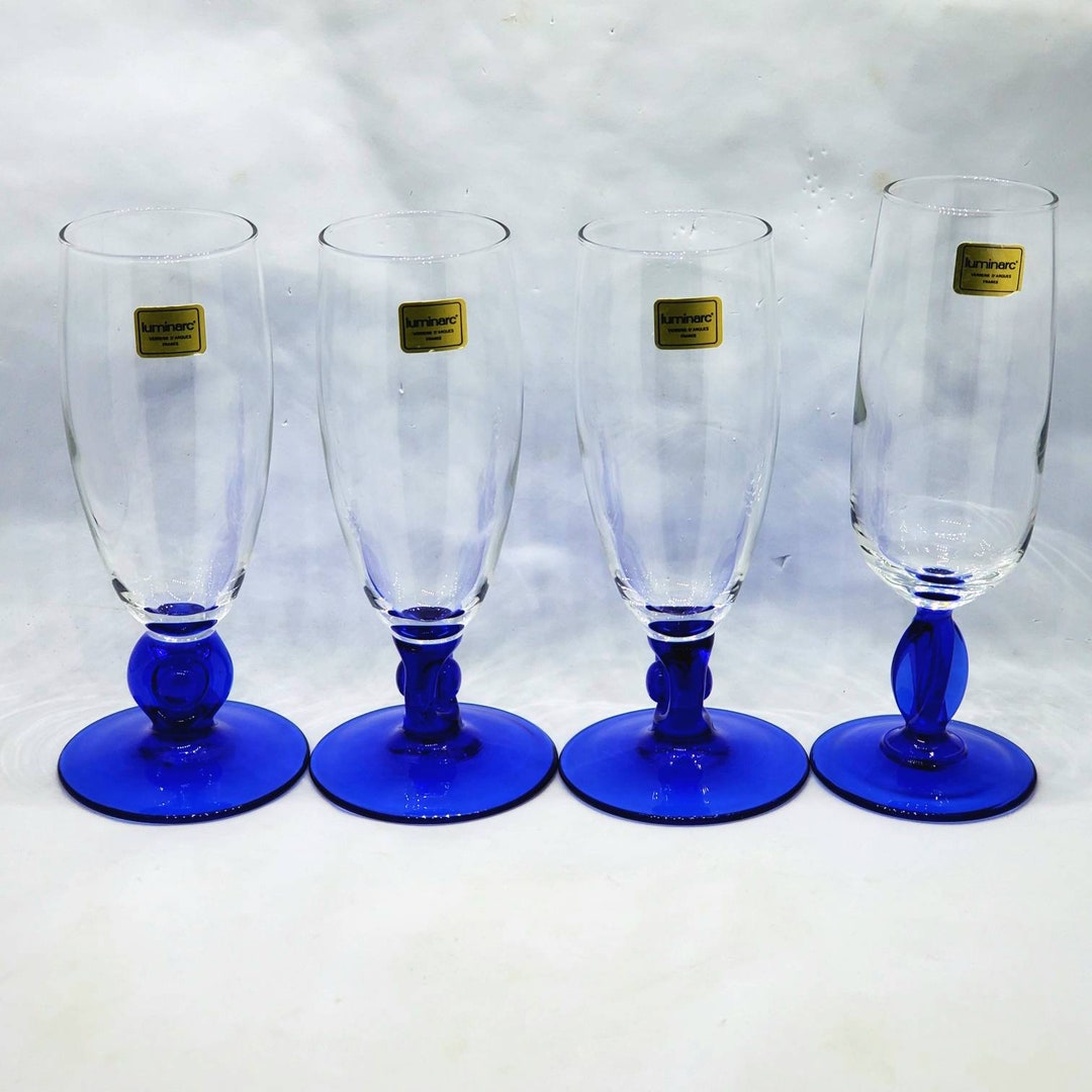 Vintage Luminarc Cobalt Blue Stem Champaigne Glasses Set of 4 Etsy