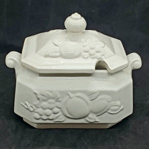 Vintage Ceramic Soup Tureen White Harvest Theme Porcelain Tableware Collectible