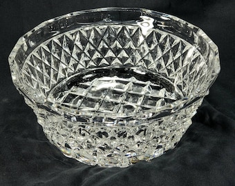 Vintage Polonia Cut Glass Crystal Diamond Serving Bowl Punch Bowl 24% Lead Mid-Century