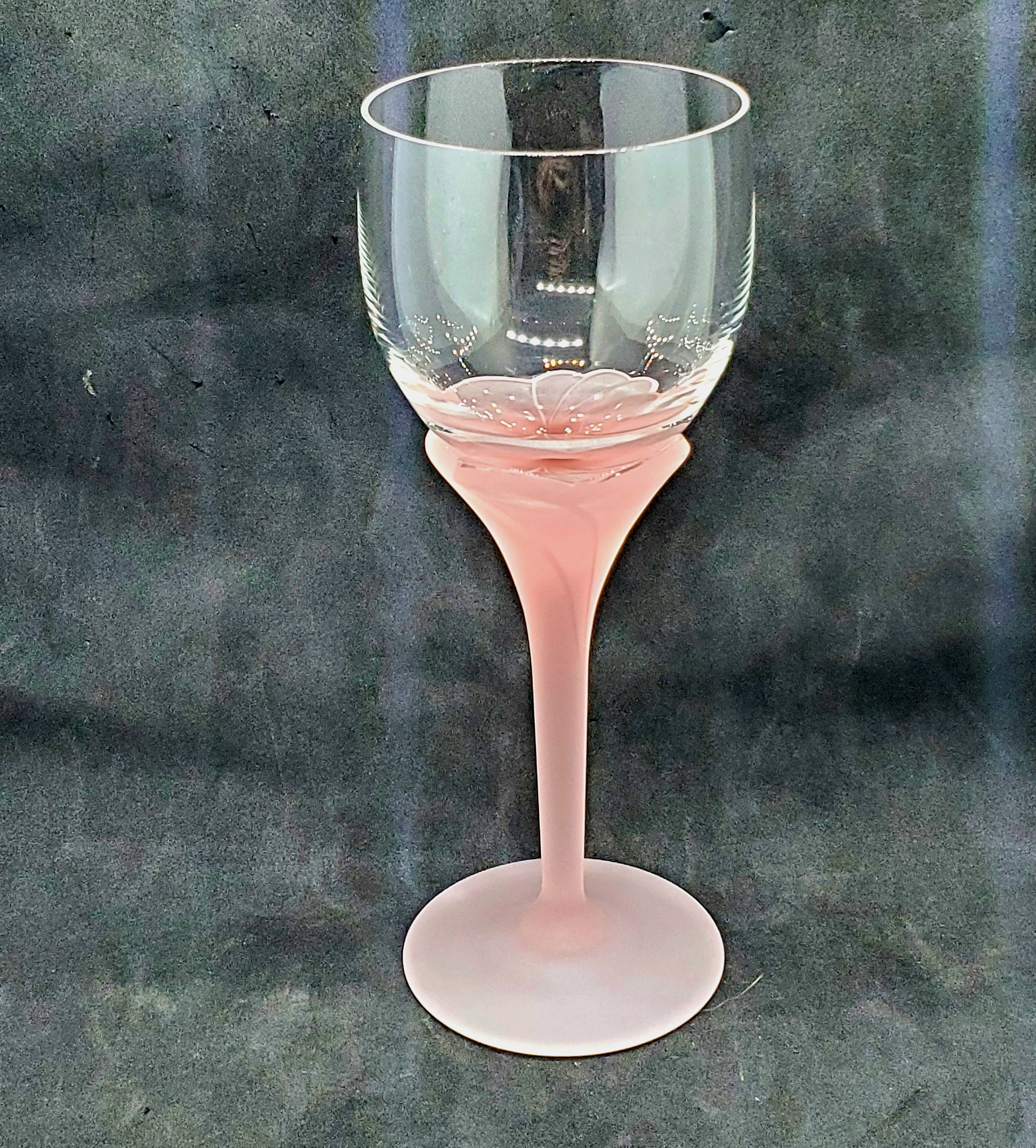 Set of 4 four Vintage PINK Stemmed WINE Glasses by Cris 
