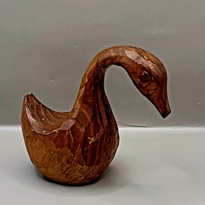 Vintage Hand Carved Wood Swan Goose Whittled Signed M. Kortt Canada 3.5&quot; READ