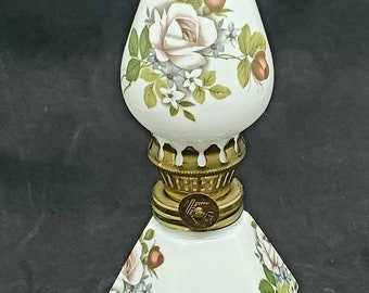 P & A MFG Antique Hand Painted Milk Glass Oil Lamp • Clover Flower/Leaves Patterns • Made by Waterbury Conn