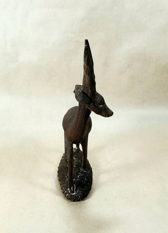 新製品情報も満載 Wood Vintage Gazelle Sculpture Wood Carved Handmade Impala アンティーク雑貨