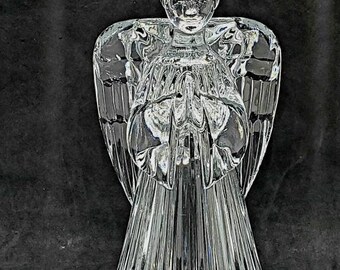Vintage Angel Candlestick Holder Crystal Glass Praying 7&quot;