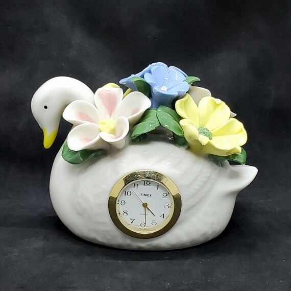 Vintage Timex Swan Clock Porcelain Floral Quartz Working Decorative Etsy Ireland