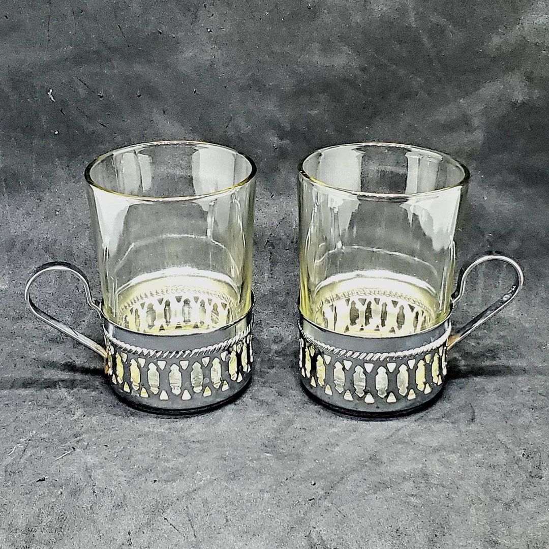 Vintage Duralex Tea Glasses With Metal Holders 6 Oz Set Of 2 Etsy