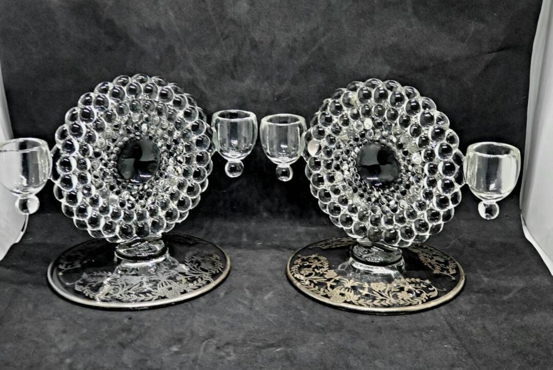 Vintage Candlestick Holders Set of 2 Double Arm Beaded Glass - Etsy