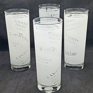 Vintage Cocktail Glasses Set Of 4 Lambs Gran Marnier Wisers Etched Frosted
