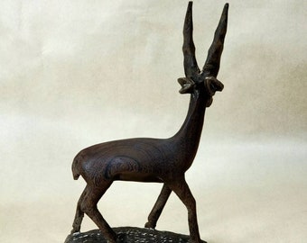 Vintage Wood Gazelle Impala Handmade Carved Wood Sculpture