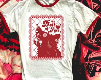 DOLLFACE Red Ringer 70’s Retro Valentine's Day Horror T Shirt