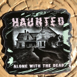 HAUNTED zwarte spookachtige hond met zilverkleurige vinylsticker