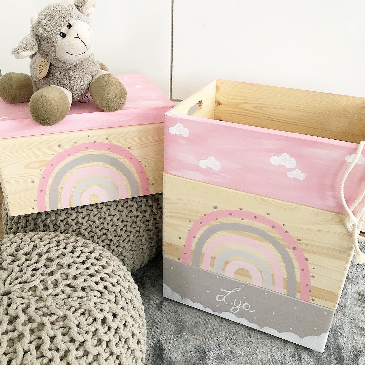 Stacking Box Large Set of 3 Son Rainbow Pink Toy Box Wooden Etsy UK