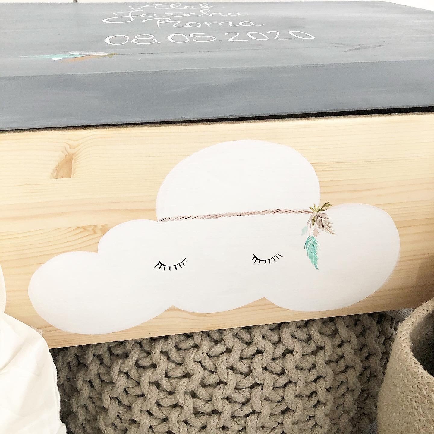 Box XL With Lid Cloud Toy Box, Wooden Box, Memory Box, Gifts for Birth