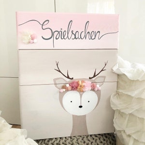 Stapelkiste Groß 3er Set 3D Reh mit Blumen Spielzeugkiste, Holzkiste , Erinnerungskiste , Geschenke zur Geburt und Taufe