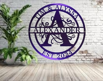 Personalized Split Letter Metal Monogram, Custom Family Name Sign, Established Year Wall Art, Wedding Housewarming Gift