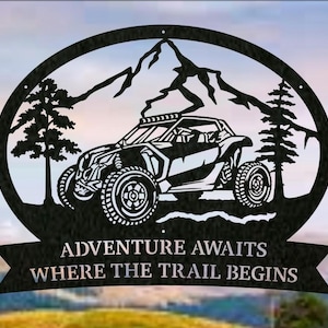 Das Abenteuer wartet dort, wo der Trail beginnt – Metallwandkunst für SXS, UTV, Offroad-Fahrten, rustikale Hütten oder Garagendekoration.