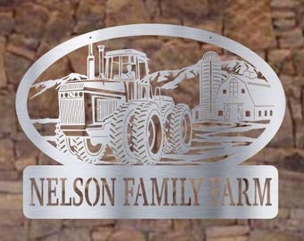 Personalized Farm Metal Sign: Tractor & Barn, Farmhouse Wall Decor