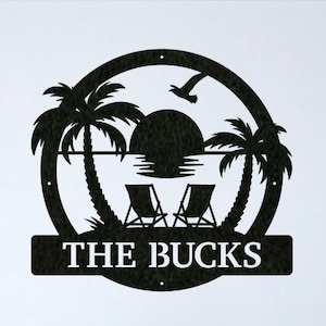 Sunset Beach Monogram, Personalized Gift, Metal Beach Sign, Metal Sign Personalized, Custom Metal Sign, Father&#39;s Day Gift