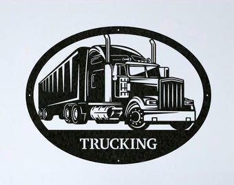 Personalized Semi Truck Metal Sign: Trucking Company Monogram