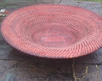 African Primitive Vintage Soft Reed Storage Basket Black and Tan Reed Basket Black and Ivory Accent Bead Button Tribal Basket Collectible