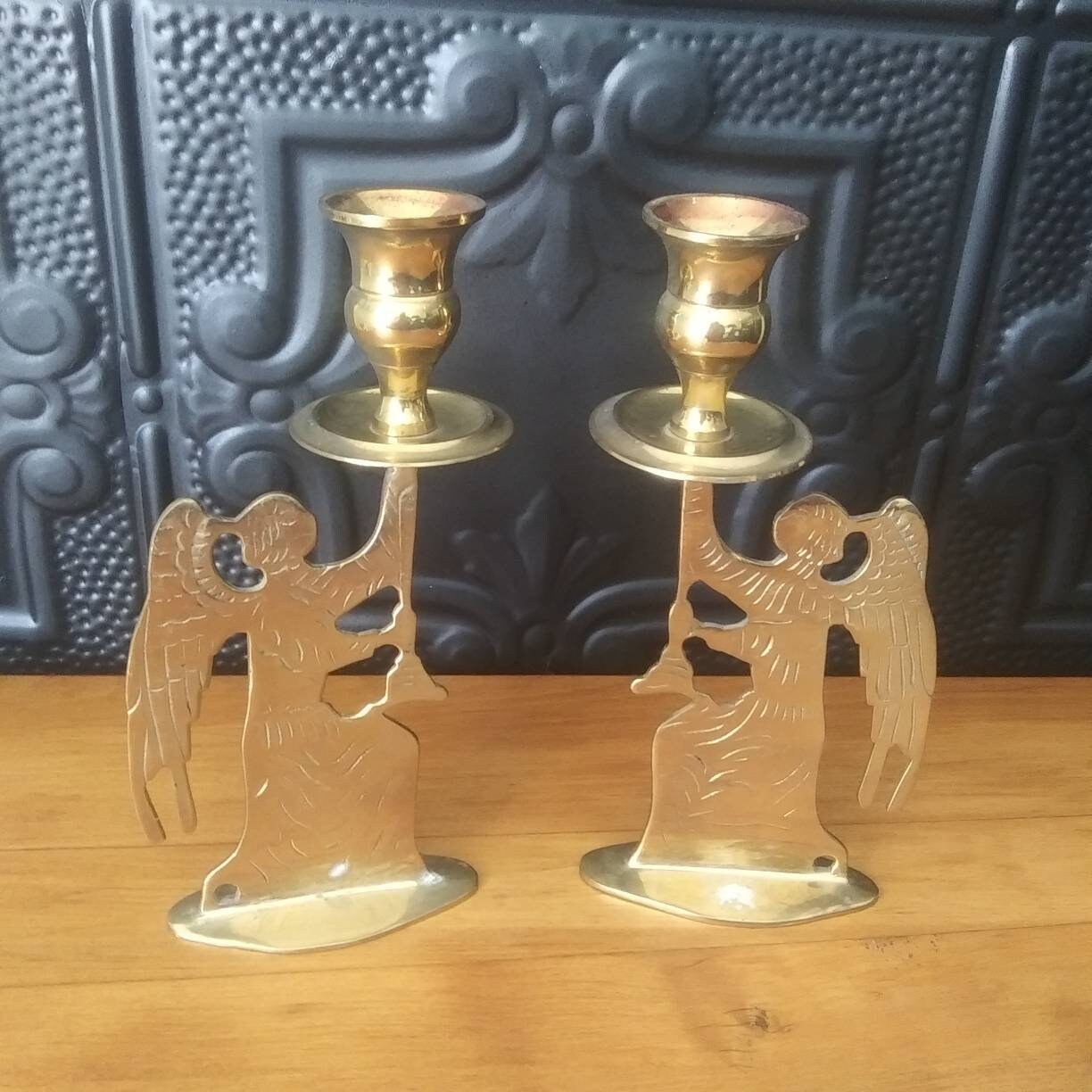 Angel brass angels pair candlesticks tabletop candleabra Etsy