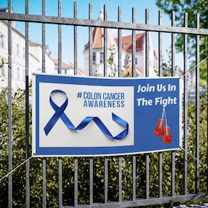 Colorectal Cancer Awareness Banner. Join Us In The Fight. Colon cancer awareness month. Promote colon cancer awareness.