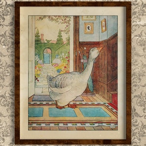 Printable Vintage Wall Art, Antique Children's Room Decor, Reproduction Vintage Illustration, Nursery Rhyme Art Wall Hanging, Goosey Gander image 5